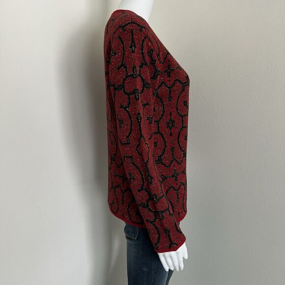 intiwara Women's Cardigan Size S Red Black 100% Baby Alpaca Handmade Bolivia - Picture 7 of 8